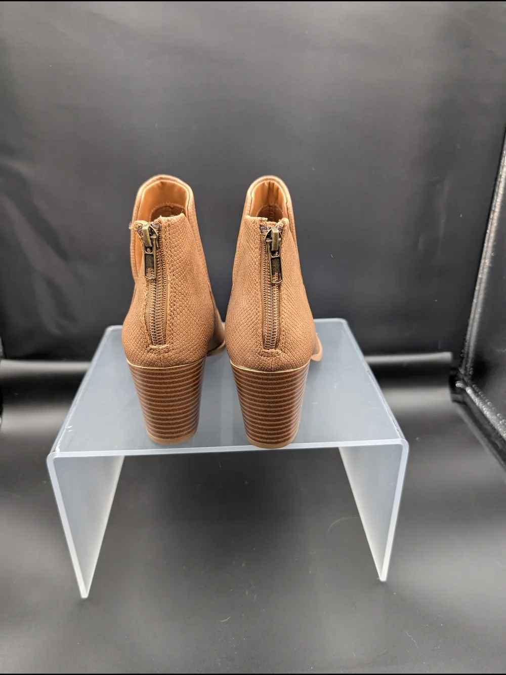Women's Tan Cutout Ankle Booties with Block Heel
